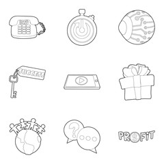 Global profit icons set, outline style