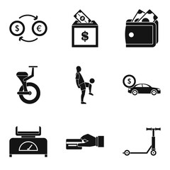 Professional football player icons set, simple style