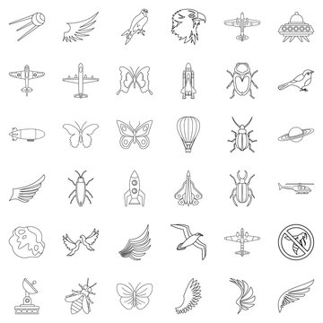 Airship icons set, outline style