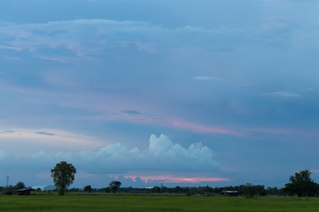 Cloudy sky with sunset in the evening.