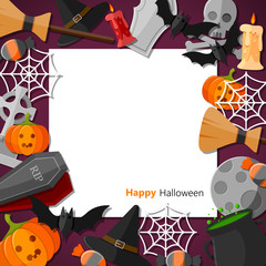 Halloween flat halloween icons with square frame