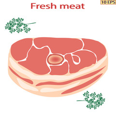 Raw meat. Fresh meat steak isolated on white background. Vector illustration.