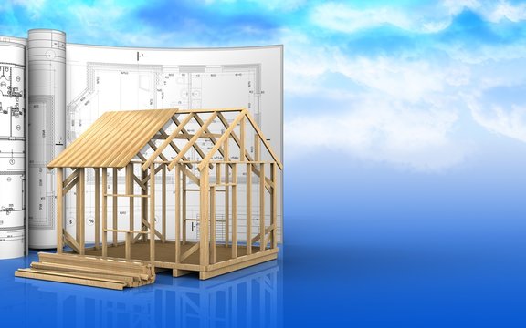 3d of frame house construction