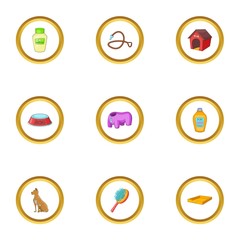 Pet accessory icons set, cartoon style