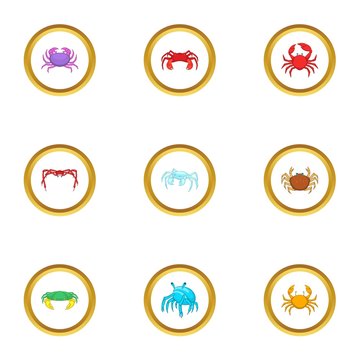 Shellfish icons set, cartoon style