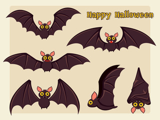 Set of Bat cartoon vector halloween on background