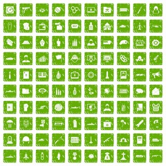 100 war icons set grunge green