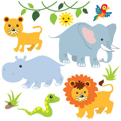 Jungle animals vector cartoon illustration
