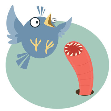 bird with scary worm