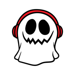 Cartoon Ghost Wearing Headphones