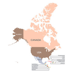 Map of North America continent