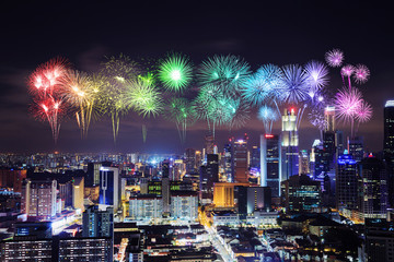 Fototapeta na wymiar firework over Singapore cityscape