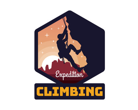Modern Mountain And Rock Climbing Logo Badge Illustration