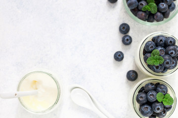 Homemade yogurt with blueberry and mint