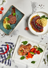 Meat Chop with Vegetables and Potato Mash and Bull Tail