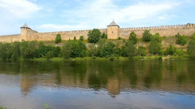 Panorama Ivangorod fortress, sunny august day. Leningrad region