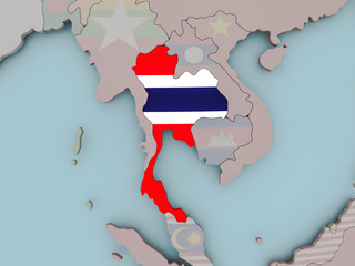 Thailand on political globe with flag