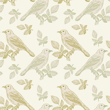 Birds seamless pattern. Vintage birds seamless pattern vector