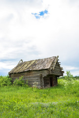 Collapsing barn in the defunct village Burdovo.