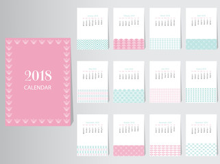 Calendar 2018 Vector Design Template with abstract pattern,Set of 12 Months,vector illustrations.