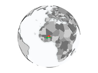 Burkina Faso on globe isolated