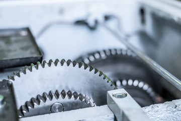 Gears of a gear box of a metal-cutting machine.