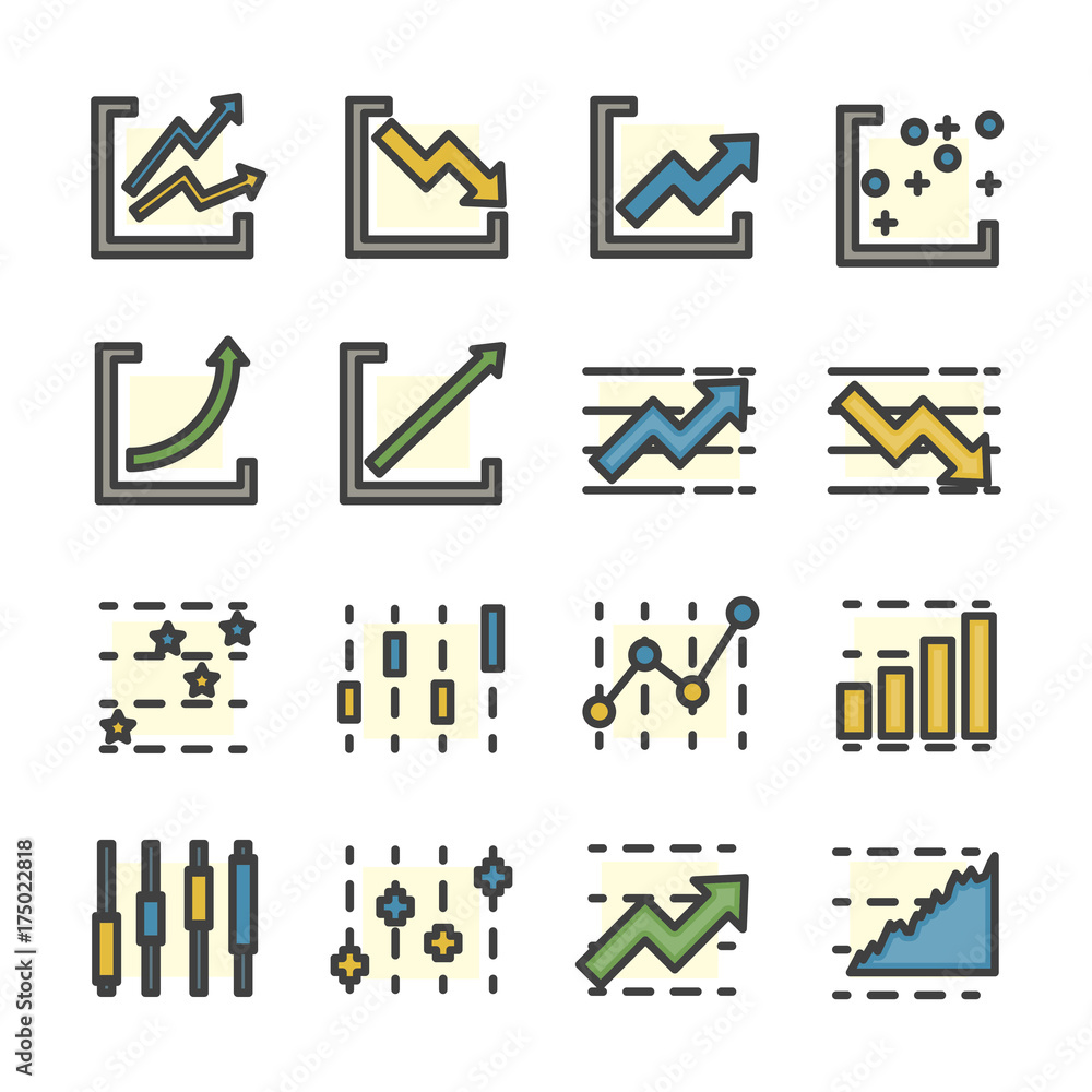 Aufkleber graph infographic data analysis line icon set vector