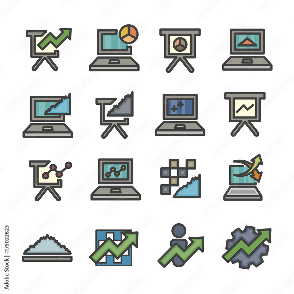 Fototapete graph infographic data analysis chart computer line icon set vector