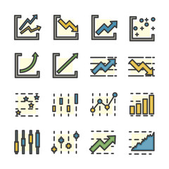 graph infographic data analysis line icon set vector