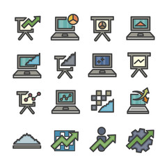 graph infographic data analysis chart computer line icon set vector
