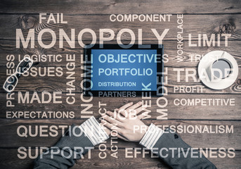 Hands of businesswoman using tablet pc and business conceptual w