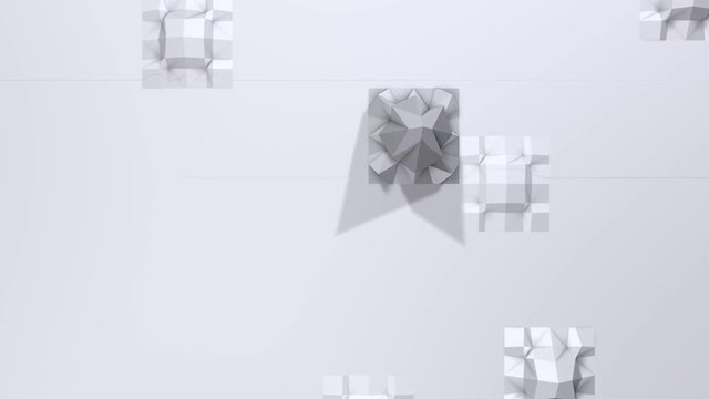 Simple low poly 3D surface as cartoon background. Soft geometric low poly background of pure white grey polygons. 4K Full hd seamless loop background with copy space