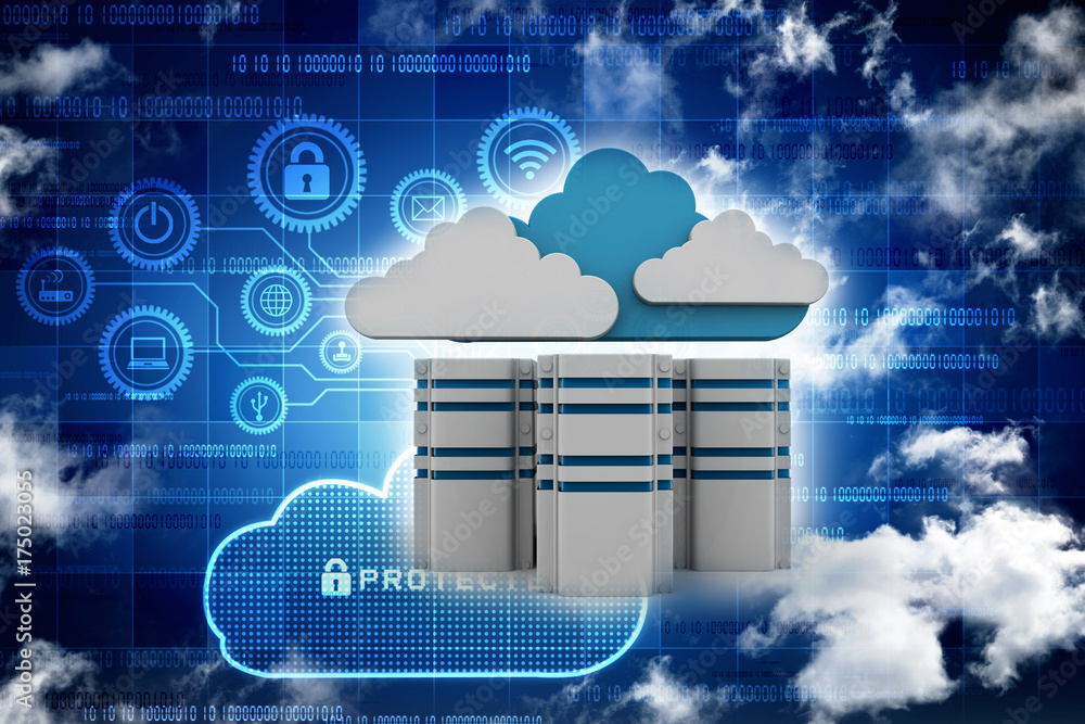 Poster 3d rendering cloud online storage icons with data