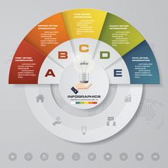 5 steps process. Simple&Editable abstract design element. Vector.
