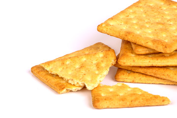 Close up the healthy  whole wheat cracker on white background