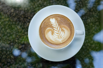 Hot coffee cappuccino,Green tone