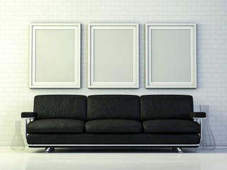 Interior poster mockup in livingroom. 3D rendering