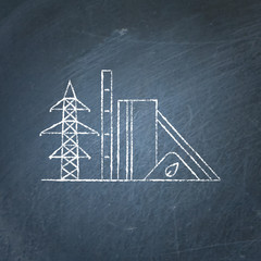 Biomass power station chalkboard sketch
