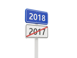 2018 New year symbol on a road sign
