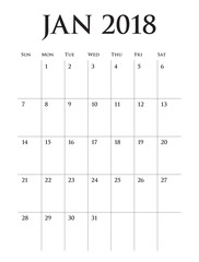 January 2018 calendar planner vector illustration