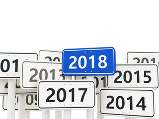 2018 New year symbol on a road sign