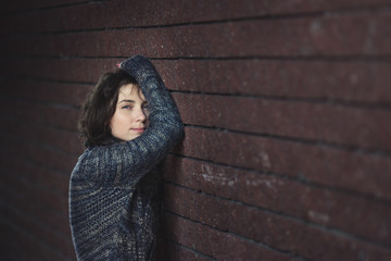 woman is sad near  wall, loneliness, depression