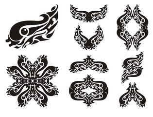 Wavy fish symbols. The stylization of fish, double symbols and frames formed from her
