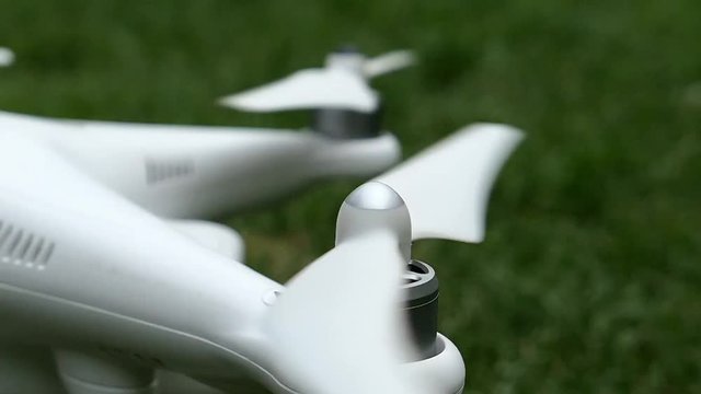 Slow Motion Drone Quadcopter Engines Start