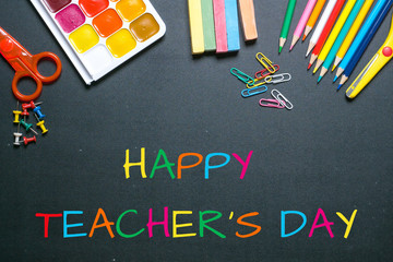 happy teacher's day, colorful greetings on blackboard