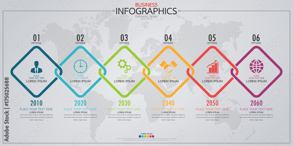 Poster infographic business horizontal timeline process chart template. vector modern banner used for prese