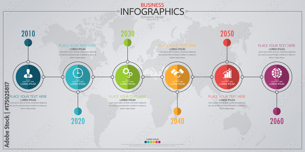 Poster infographic business horizontal timeline process chart template. vector modern banner used for prese