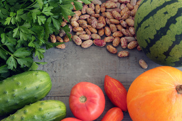 vegetables on wooden background