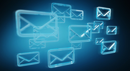 Digital blue floating emails 3D rendering
