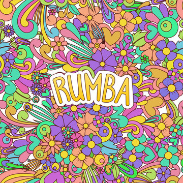 Rumba Zen Tangle. Doodle dance background with flowers.